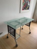 Design Bureau tafel, melkglas, metalen frame, Huis en Inrichting, Bureaus, Ophalen, Met wielen, Zo goed als nieuw, Bureau