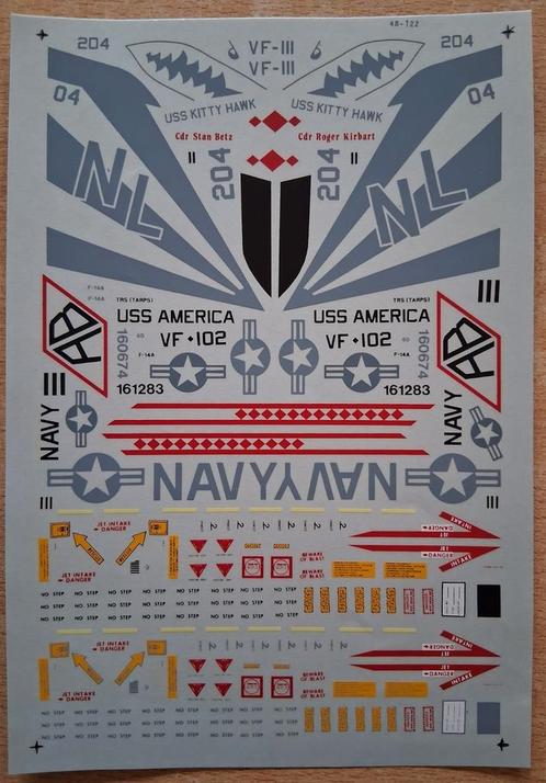 Speciaal stickervel voor F-14, 1/48, Hobby en Vrije tijd, Modelbouw | Vliegtuigen en Helikopters, Nieuw, Vliegtuig, Groter dan 1:72