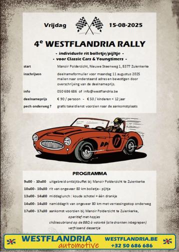 4e Westflandria Rally voor Classic Cars op 15 augustus 2025 beschikbaar voor biedingen