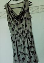 Jacqueline Riu : khaki jurk , speels kleed zebra , mt M, Maat 38/40 (M), Zwart, Ophalen of Verzenden, Zo goed als nieuw