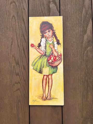 Print op hout big eyes Idylle Falconi meisje met appels beschikbaar voor biedingen