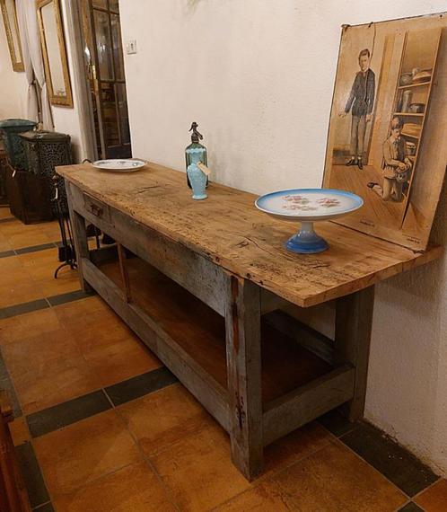 mooie lange oude werkbank met bankschroef en onderblad, Antiek en Kunst, Curiosa en Brocante, Ophalen