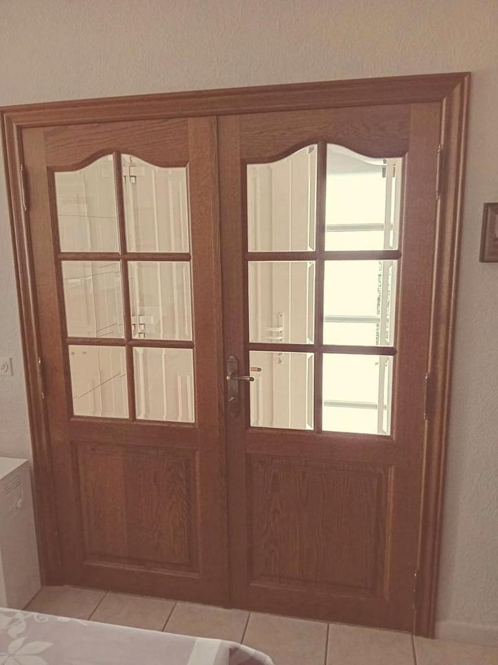 massieve Franse eik Steeds goed onderhouden Rechts draaiend, Doe-het-zelf en Bouw, Deuren en Vliegenramen, Zo goed als nieuw, Glas