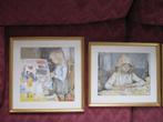 3 Prachtige schilderijtjes P. Smolders meisje / frans terras, Maison & Meubles, Comme neuf, Moins de 50 cm, Enlèvement, Moins de 50 cm