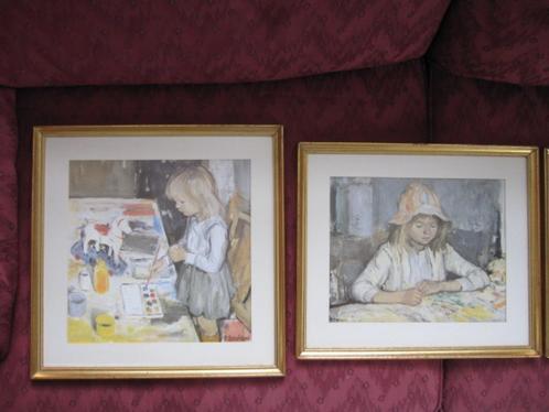 3 Prachtige schilderijtjes P. Smolders meisje / frans terras, Huis en Inrichting, Woonaccessoires | Schilderijen, Tekeningen en Foto's
