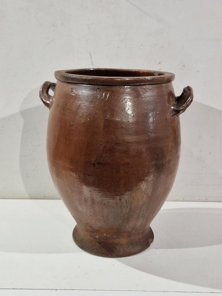 antiek , geglazuurde aardewerken pot , kruik , pekelpot, Antiek en Kunst, Antiek | Keramiek en Aardewerk, Ophalen