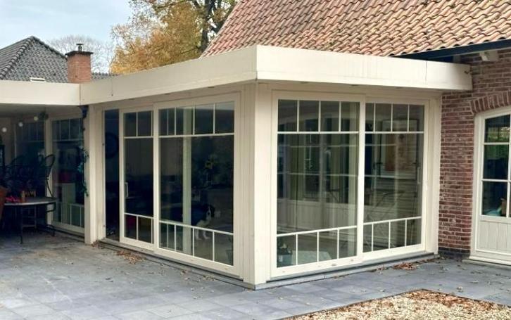 Veranda met 3 grote HR schuiframen in perfecte staat, Tuin en Terras, Overkappingen, Gebruikt, Veranda, Ophalen
