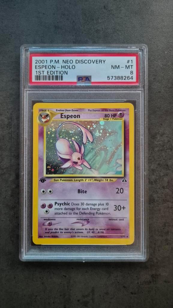Espeon 1ère édition Neo Discovery PSA 8, Hobby & Loisirs créatifs, Jeux de cartes à collectionner | Pokémon, Enlèvement ou Envoi