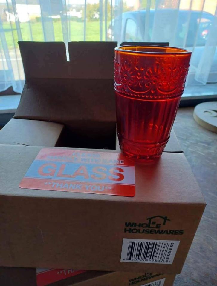 Rode glazen tuimelaars, Verzamelen, Glas en Drinkglazen, Nieuw, Waterglas, Ophalen