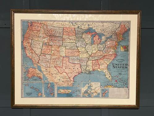 Vintage Landkaart United States of America, Antiek en Kunst, Curiosa en Brocante, Ophalen