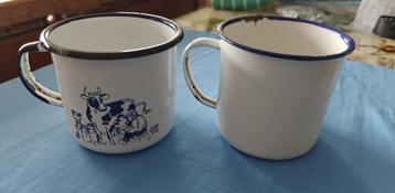 tasses en émail vintage 2 pièces, Enlèvement ou Envoi