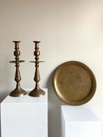 Vintage antieken gouden kandelaar set en decoratieve schaal, Autres matériaux, Enlèvement