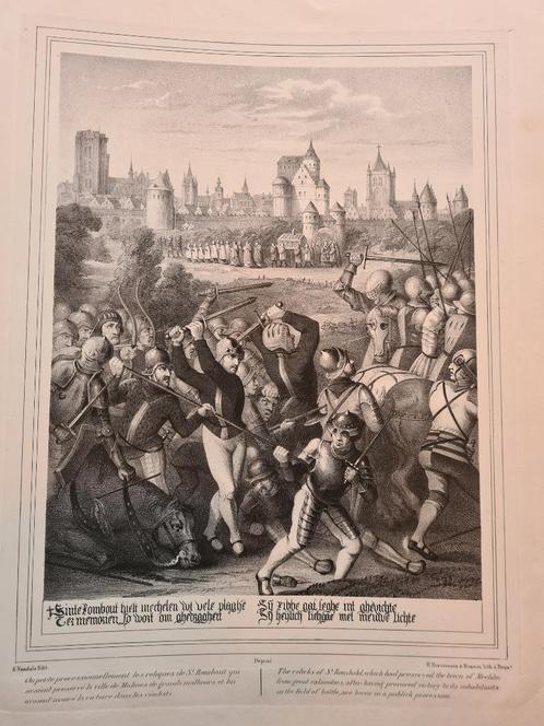 1847 - Mechelen / veldslag met zicht op de stad /groot, Antiek en Kunst, Kunst | Etsen en Gravures, Verzenden
