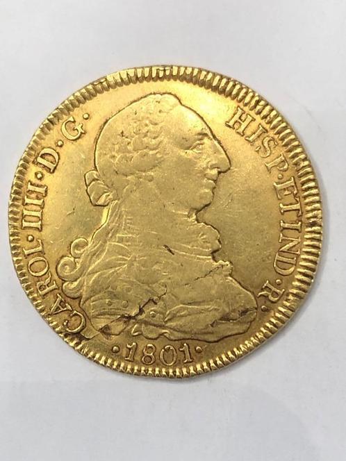 Munt goud Spanje 8 escudos 1801 Carlos IIII mooie kwaliteit, Postzegels en Munten, Munten | Europa | Euromunten, Losse munt, Overige waardes