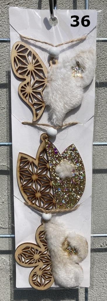 HOUT DECO HANGER NR 36 HOUT met GOUD en PLUCHE 3 stuks NIEUW, Huis en Inrichting, Woonaccessoires | Wanddecoraties, Nieuw, Ophalen of Verzenden