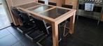 Blank eiken eettafel met arduin inleg (200x90 cm) en 6 Vince, Ophalen, Gebruikt