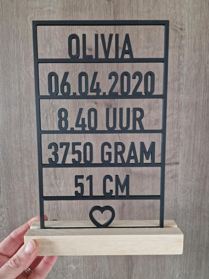 Gepersonaliseerd 3D Geprint Geboortekader, Kinderen en Baby's, Kraamcadeaus en Geboorteborden, Nieuw, Kraamcadeau, Ophalen of Verzenden