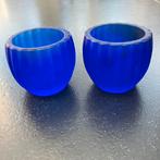 2 donkerblauwe matte glazen theelichthoudertjes, Ophalen, Overige materialen, Gebruikt, Blauw