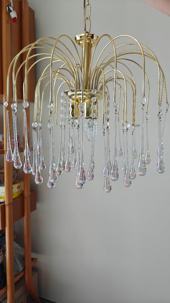 Vintage teardrop luster, Huis en Inrichting, Lampen | Kroonluchters, Gebruikt, Glas, Metaal, Ophalen