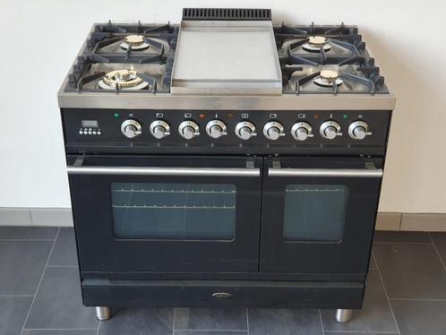🍀 Poêle Boretti de luxe 90 cm noir brillant 2 fours, Electroménager, Cuisinières, Comme neuf, Autoportant, 5 zones de cuisson ou plus