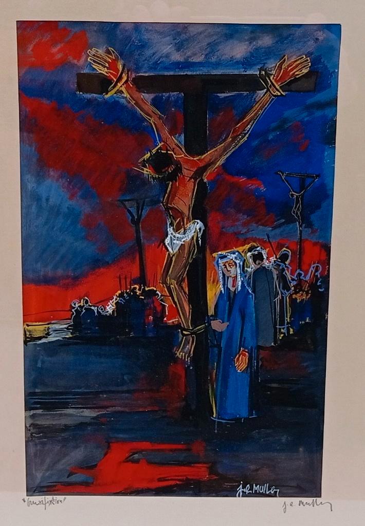 JEAN ETIENNE MULLER (1923-1959) peignant la crucifixion, Antiquités & Art, Art | Peinture | Classique, Enlèvement ou Envoi