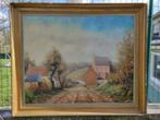 huile sur toile paysage avec maison signe, Ophalen