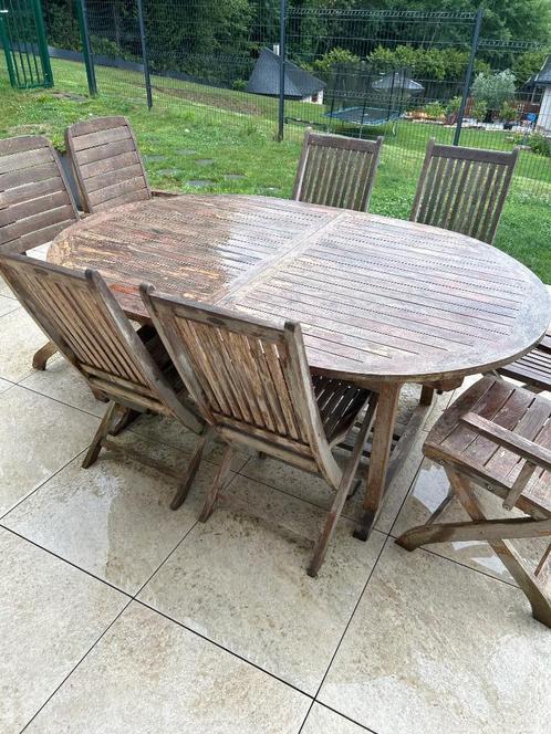 Salon de jardin teck massif, Tuin en Terras, Tuinsets en Loungesets, Gebruikt, Tuinset, Hout, Meer dan 8 zitplaatsen, Eettafel