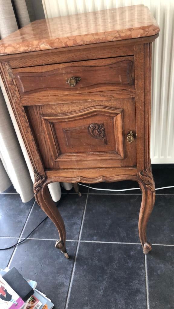 Antieken nachtkastje met marmeren tablet, Ophalen, Gebruikt