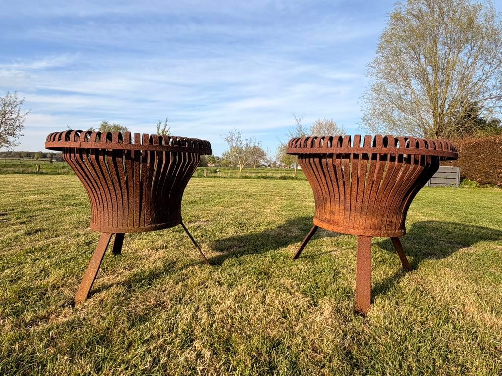 Set van 2 design vuurkorven / vuurschalen – cortenstaal 70cm, Ophalen, Gebruikt, Vuurkorf