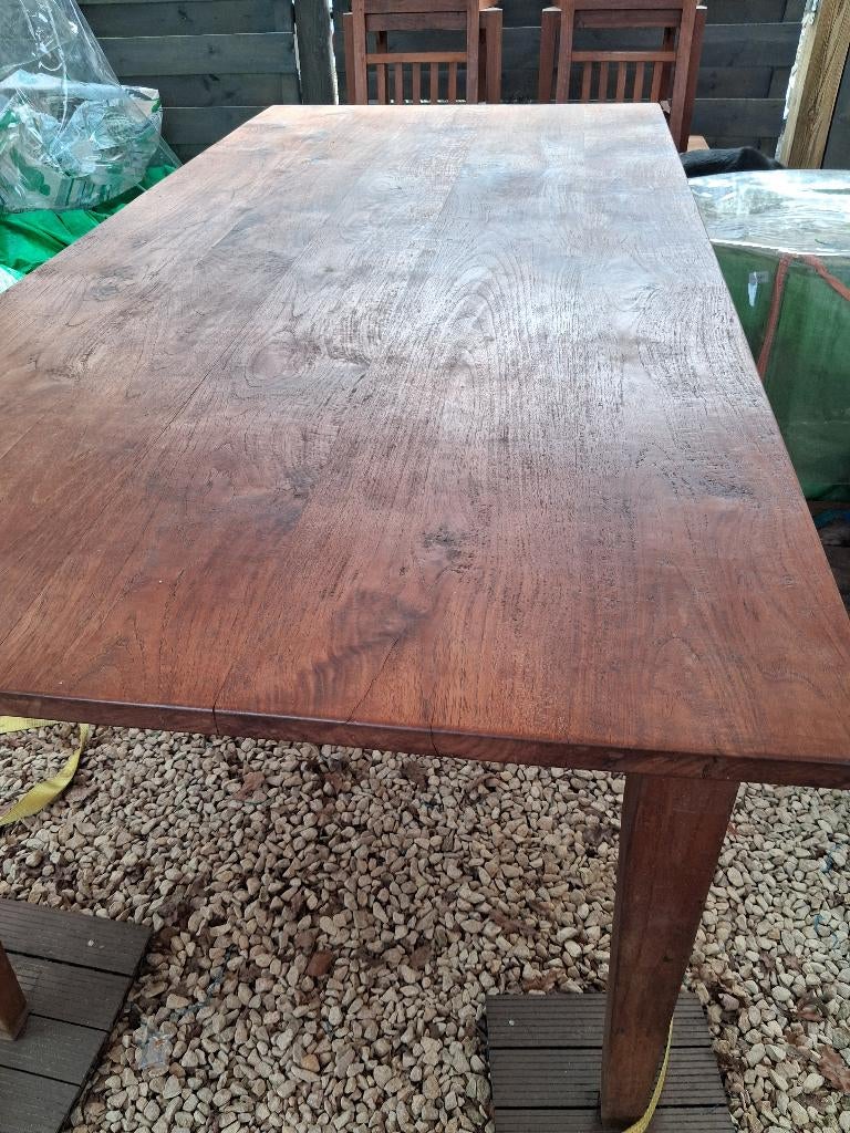 Teak eettafel,  teak stoelen en teak salontafel, Ophalen, Teakhout, 200 cm of meer, 50 tot 100 cm