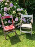 Set antieke inklapbare houten bistro stoelen, Tuin en Terras, Ophalen, Gebruikt, Hout