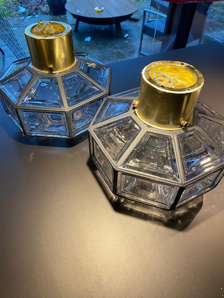 2 Vintage plafondlampen Glashutte Limburg A383, Ophalen of Verzenden