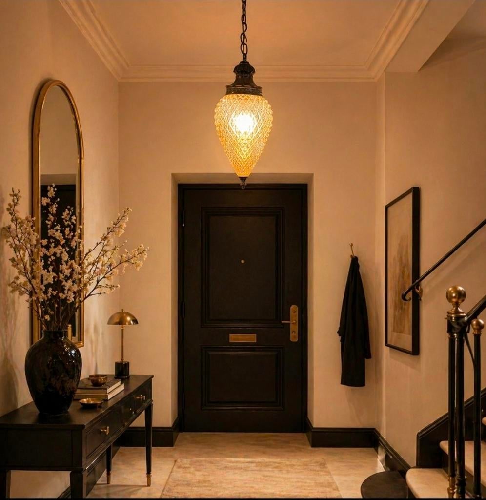 Rare lampe suspendue en forme d'ananas en cristal ART DECO e, Enlèvement ou Envoi