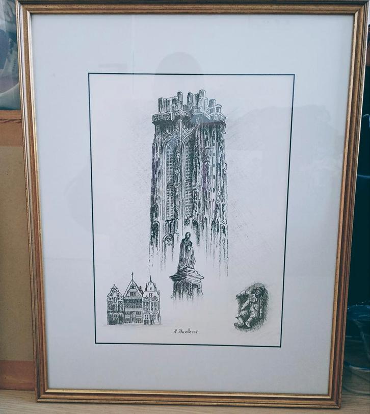 Reproductie kunstenaar R.Buelens, Antiek en Kunst, Kunst | Etsen en Gravures, Ophalen