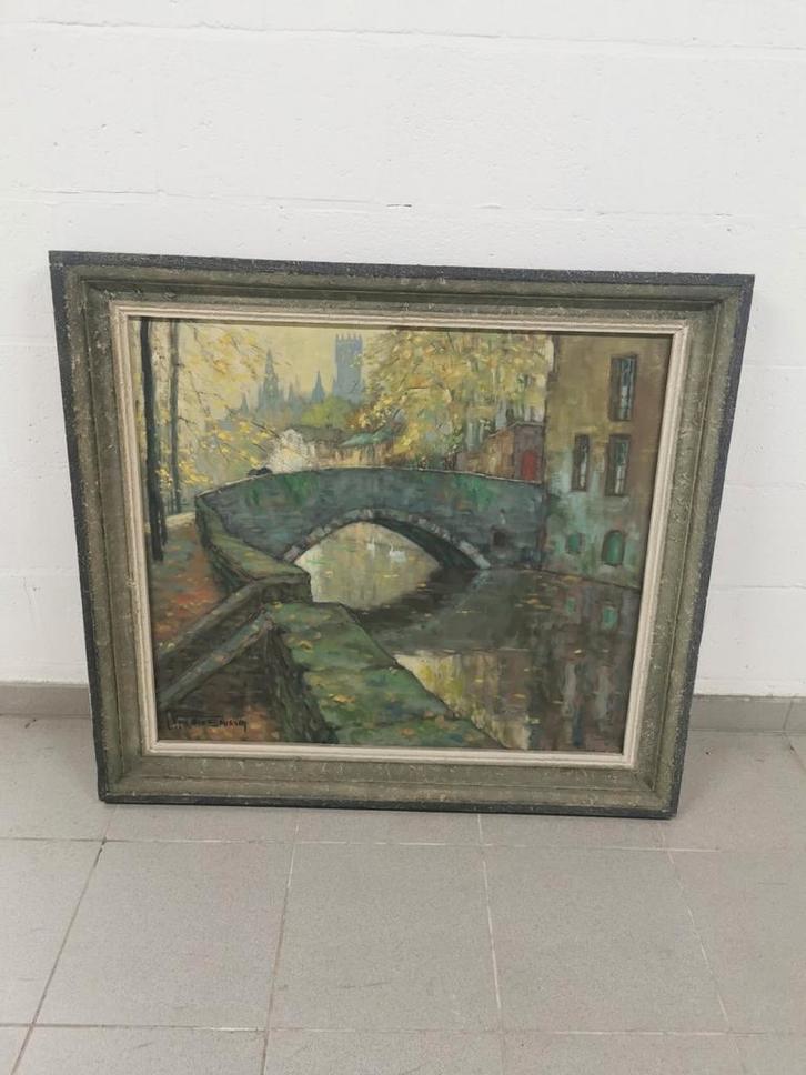 Schilderij L Van der Smissen: Brugse rei en brug, Antiek en Kunst, Kunst | Schilderijen | Klassiek, Ophalen