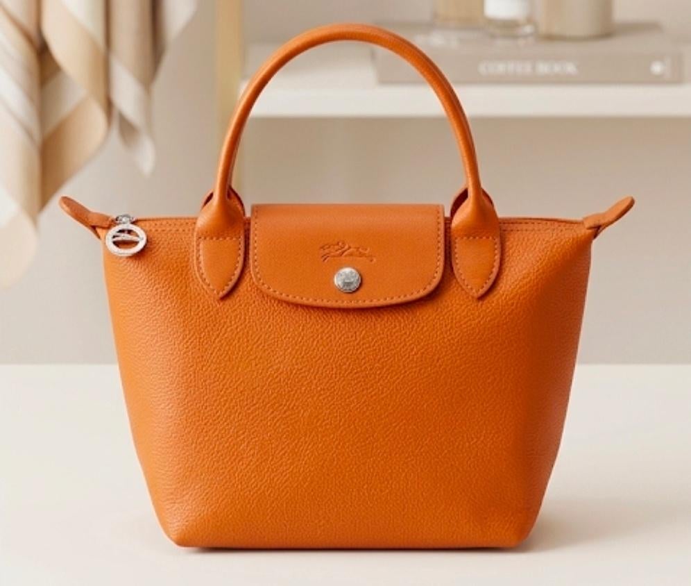 Iconique et authentique sac à main Longchamp 100% cuir, Envoi, Comme neuf, Orange, Sac à main