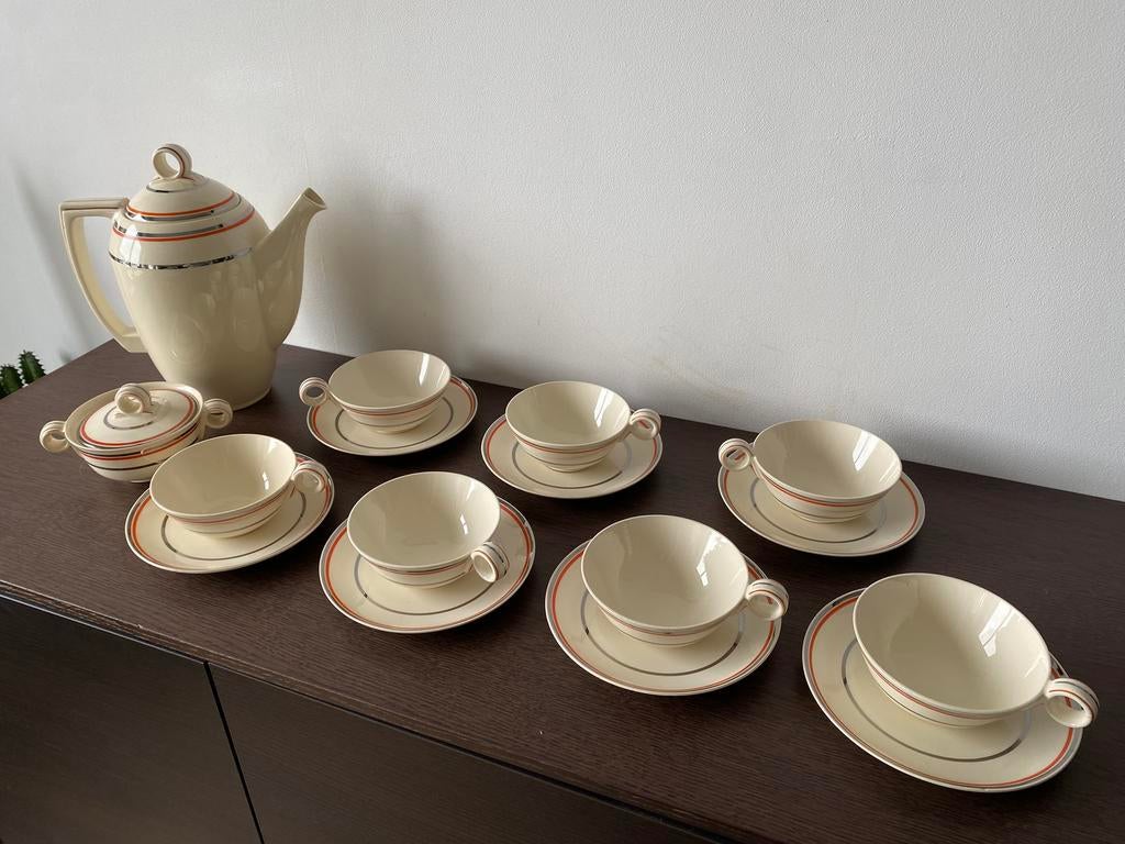 Vintage koffie/theeservies Petrus Regout en Co, Antiquités & Art, Antiquités | Services (vaisselle) complet, Enlèvement