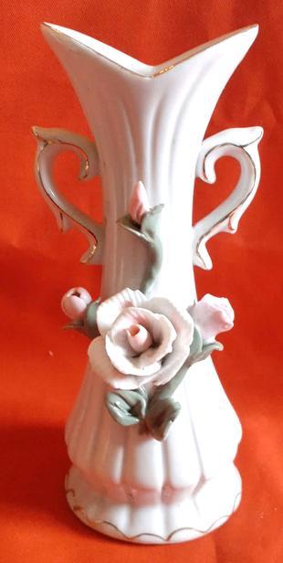 vase soliflore decoratif blanc avec fleur relief, Antiek en Kunst, Antiek | Vazen, Ophalen of Verzenden