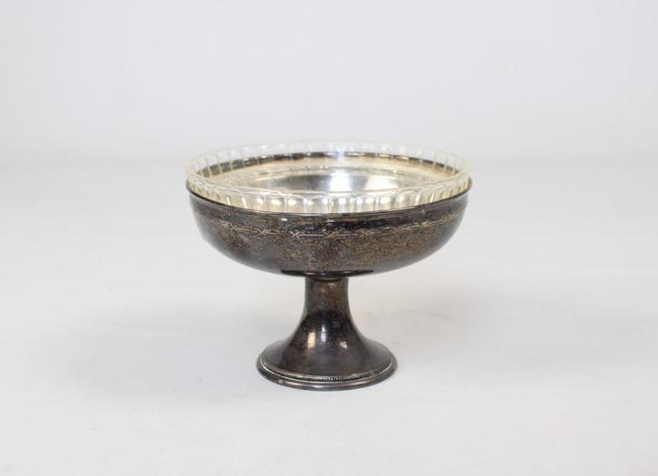 oude verzilverde tazza, schaal, fruitschaal, snoepschaal, Antiek en Kunst, Antiek | Glaswerk en Kristal, Ophalen of Verzenden