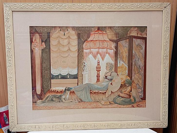 mooi schilderij 1934 edele dame  windhond gesigneerd, Antiek en Kunst, Kunst | Schilderijen | Klassiek, Ophalen