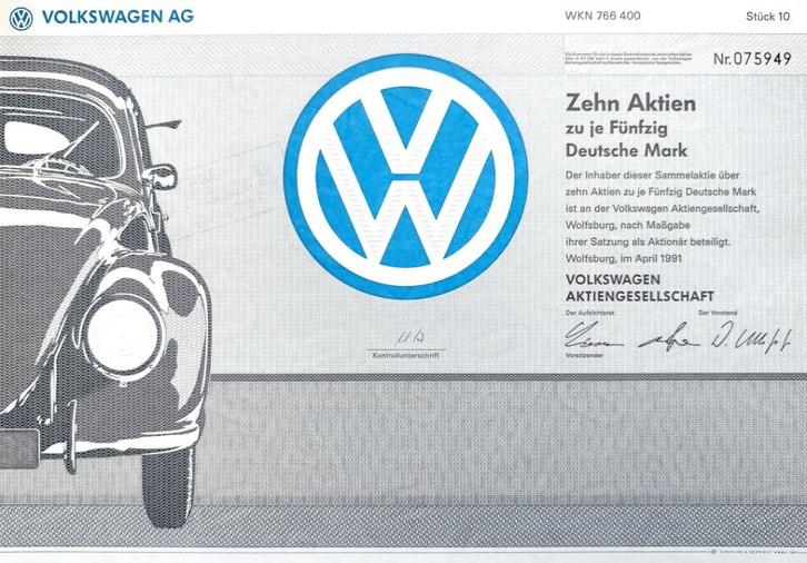 Origineel aandeel VOLKSWAGEN AG 1991, Postzegels en Munten, Aandelen en Waardepapieren, Aandeel, 1970 tot heden, Ophalen of Verzenden