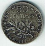 50 centimes 1911 France argent, Timbres & Monnaies, Monnaies | Europe | Monnaies non-euro, Envoi, Monnaie en vrac, Argent, France