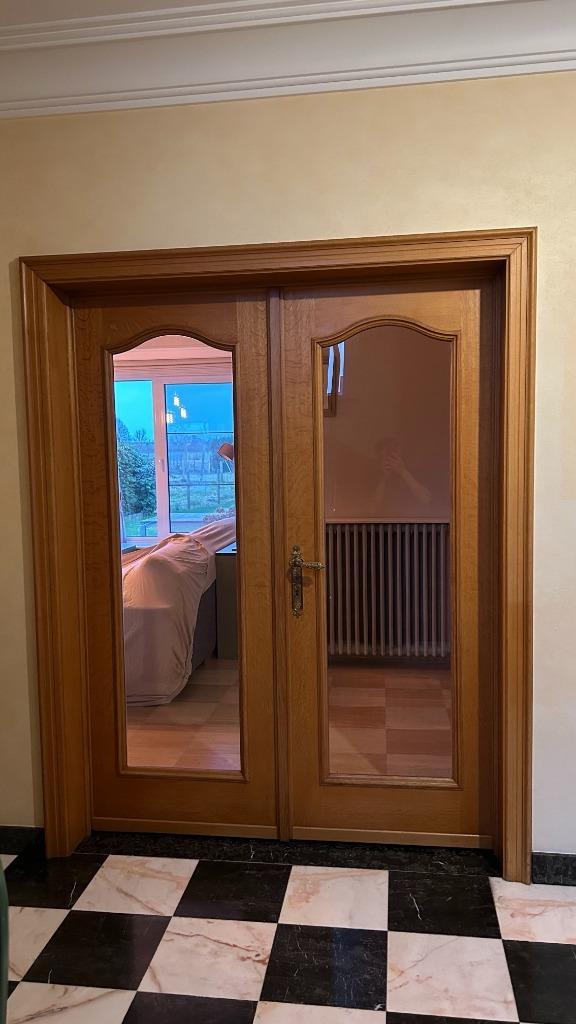 Eiken deur met glas raam, Doe-het-zelf en Bouw, Deuren en Vliegenramen, Zo goed als nieuw, Binnendeur, 200 tot 215 cm, 100 tot 120 cm