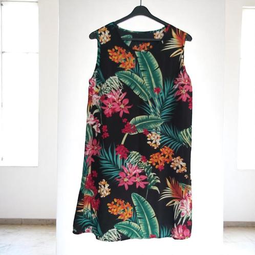 Luchtige zomerjurk zwart groen oranje rood L, Kleding | Dames, Jurken, Nieuw, Maat 42/44 (L), Overige kleuren, Boven de knie, Verzenden