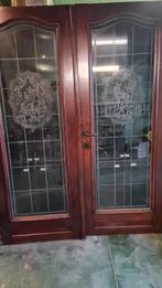 Eiken deur met gezandstraald glas kan ook als  2 aparte deur, Doe-het-zelf en Bouw, Glas, Zo goed als nieuw, Ophalen, Binnendeur