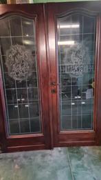 Eiken deur met gezandstraald glas kan ook als  2 aparte deur, Glas, Zo goed als nieuw, Ophalen, Binnendeur