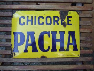 zeer oud emaille pacha  chicorée bordje ., Enlèvement ou Envoi, Utilisé, Panneau publicitaire