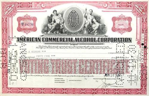 American (drooglegging) Commercial Alcohol Corporation 1930, Timbres & Monnaies, Actions & Titres, Certificat d'action, 1920 à 1950