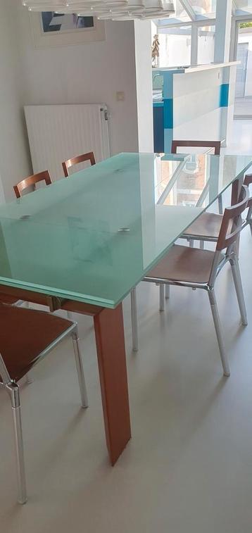 Table verre et bois, Maison & Meubles, Tables | Tables à manger, Enlèvement, Comme neuf, Verre