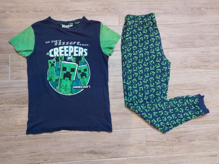 Minecraft Creeper pyjama + Creeper T-shirt + Steve T-shirt, Kinderen en Baby's, Kinderkleding | Maat 158, Gebruikt, Jongen, Nacht- of Onderkleding
